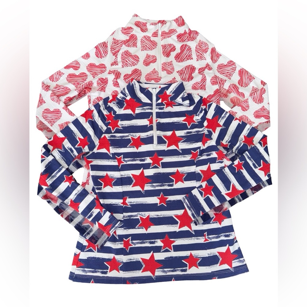 IBKUL Lot of 2 Girl’s Quarter Zip 1/4 Pullover Sweaters Small (5-6) Hearts Stars